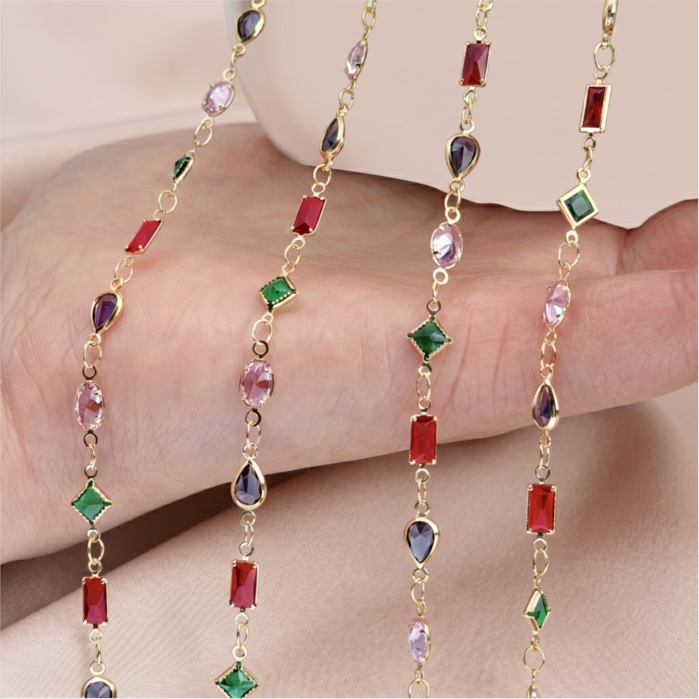 Vintage Jewelry Collection - 1meter Colorful Crystal Chain for Jewelry