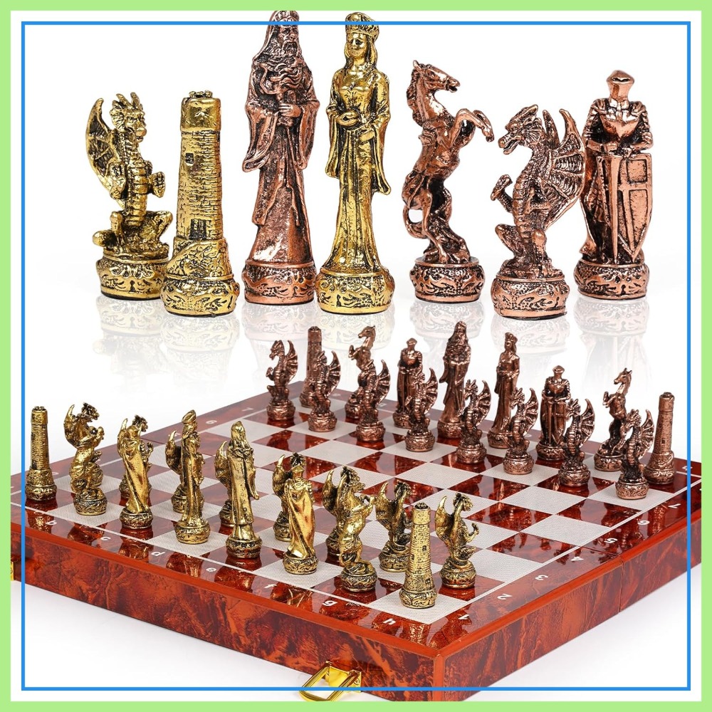 Vintage Collectible Board Games - Vintage Metal Chess Set with 15''