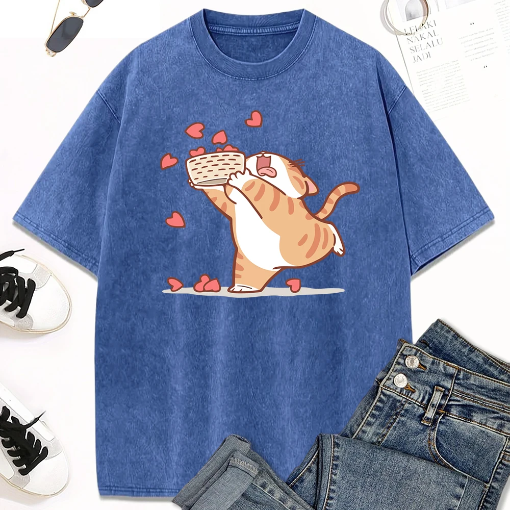 Vintage Cartoon Collectible - Collect love cartoon cat print washed