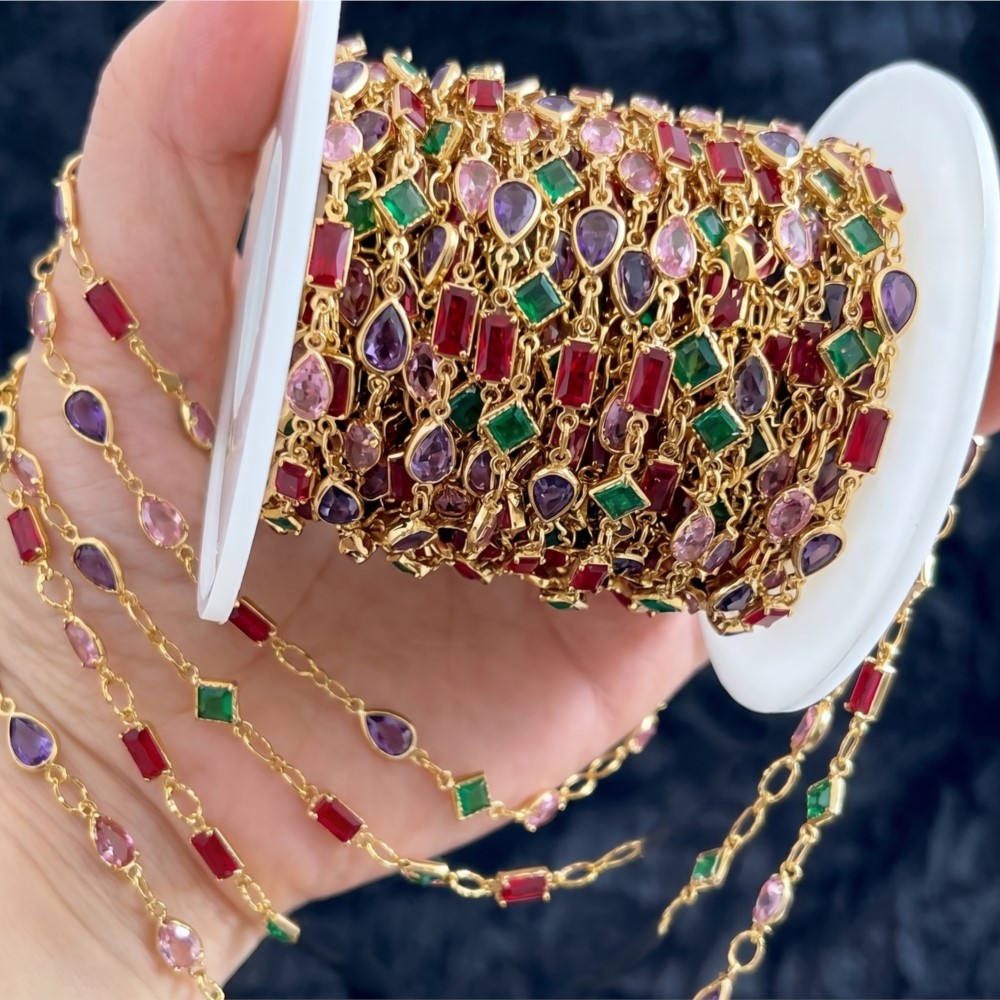 Vintage Jewelry Collection - 1meter Mix Colored Rectangular Rhinestone Oval