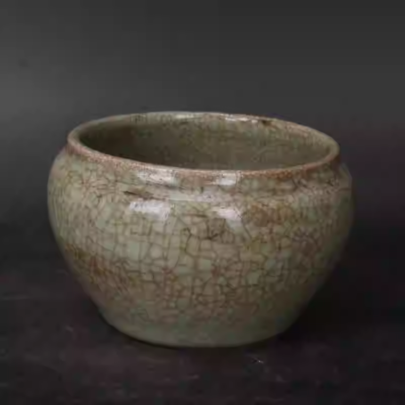 Vintage Collectible Furniture - Handmade Ming-Style Crackle Glaze Ashtray Monochrome
