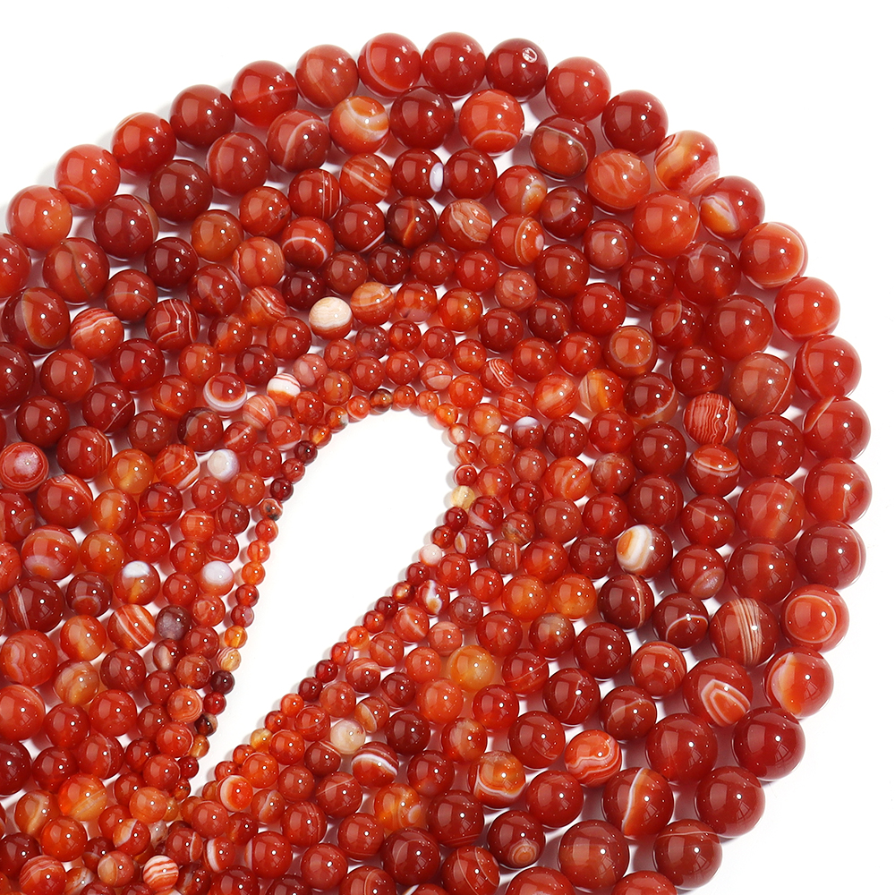 Vintage Jewelry Collection - 1 Strand Red Striped Agate Natural