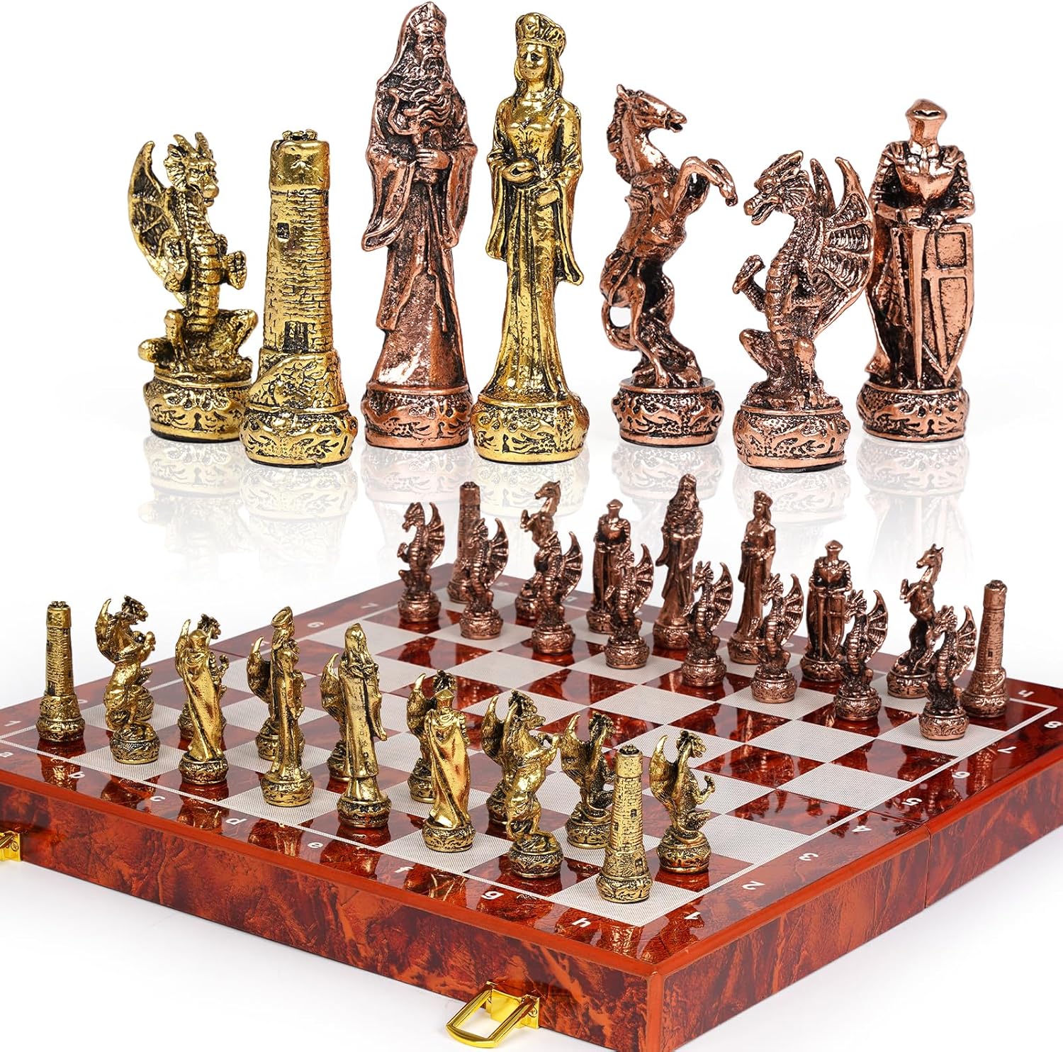 Vintage Collectible Board Games - Vintage Metal Chess Set 15'' Wooden