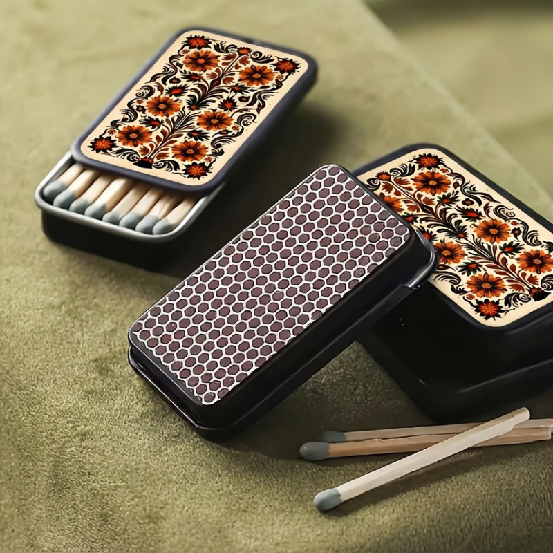 Collectible Vintage Matches - 1/6/10A vintage intricate patterned metal matchbox，Antique-style