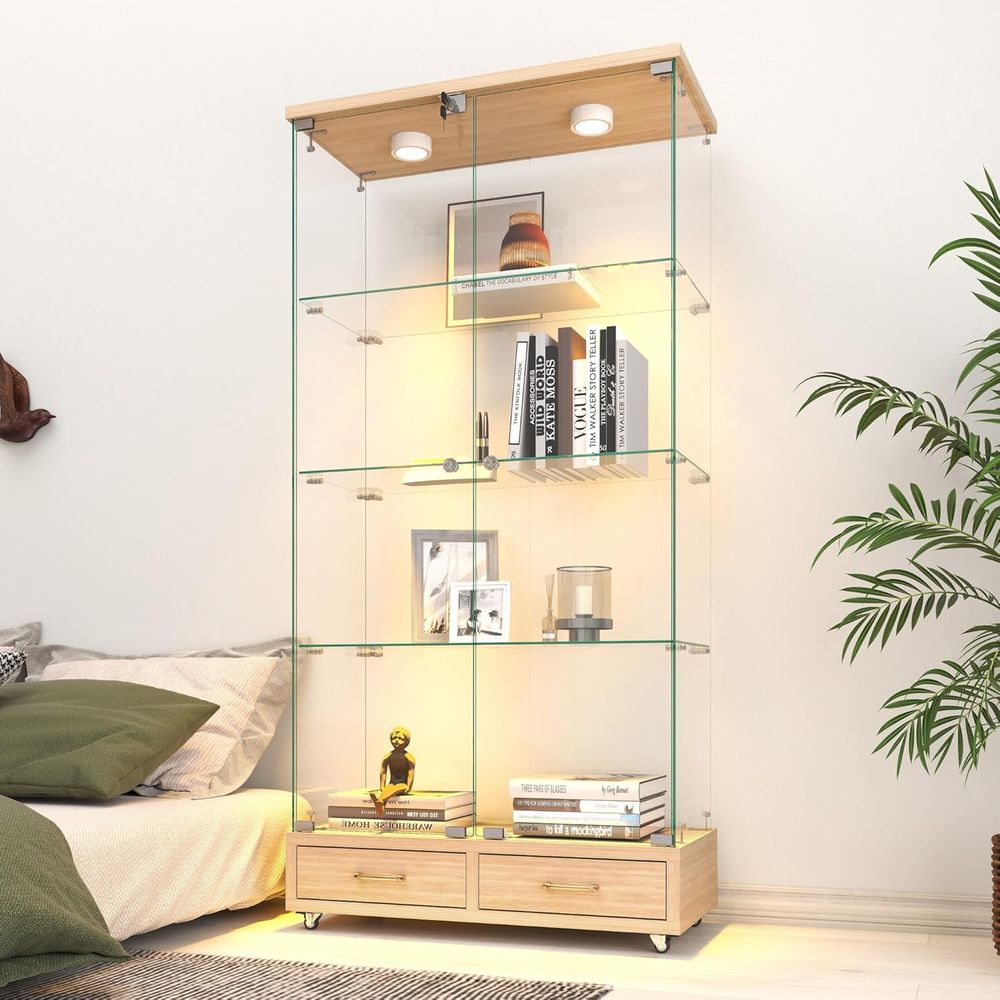 Collectible Collection - 4-Tier Glass Cabinet with LED Lights,