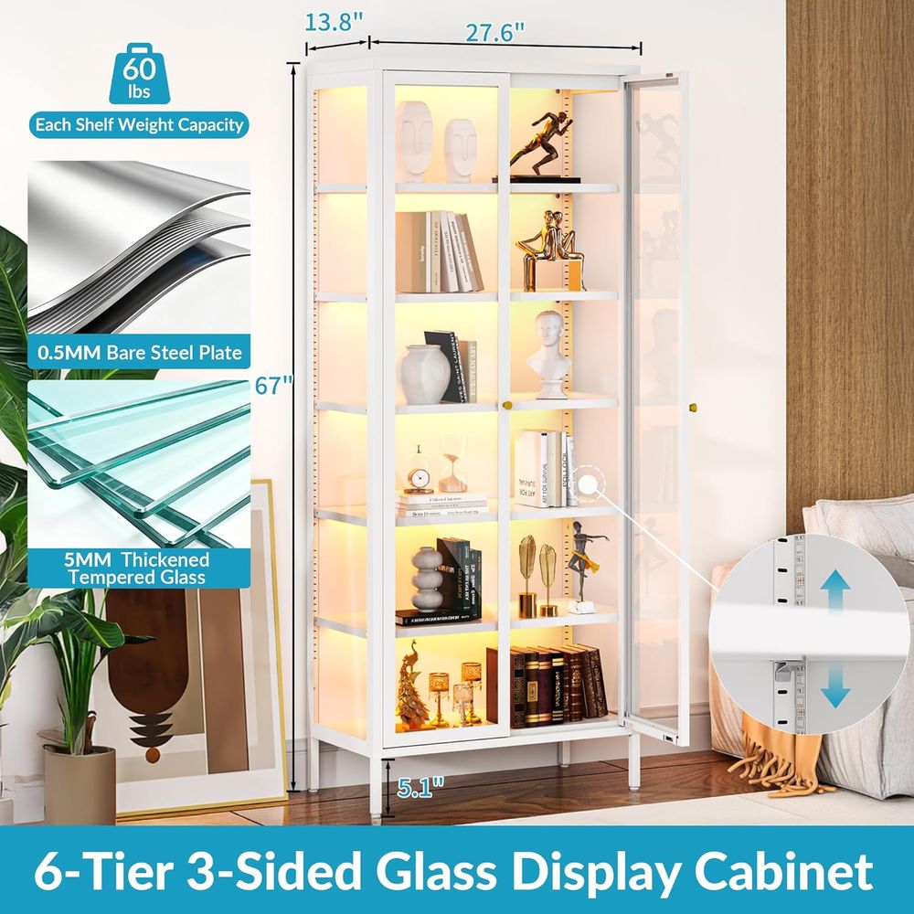 67 6-Tier Glass Curio Cabinet  - Collectible Collection reseña y precio
