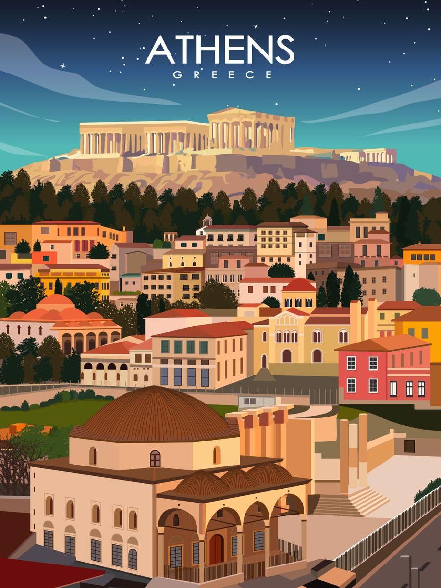 Vintage Athens Greece Travel P - Vintage Collectible Posters reseña y precio