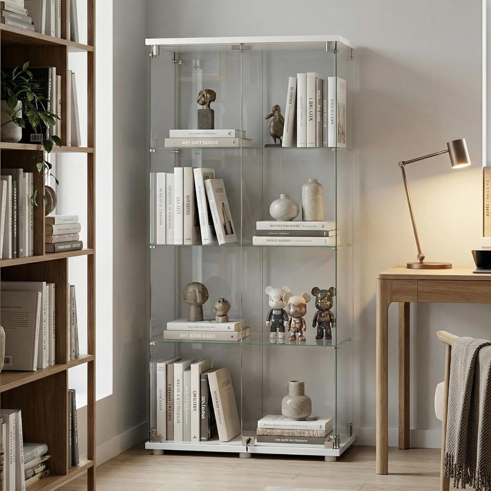 4-Tier Tempered Glass Curio Ca - Collectible Collection reseña y precio