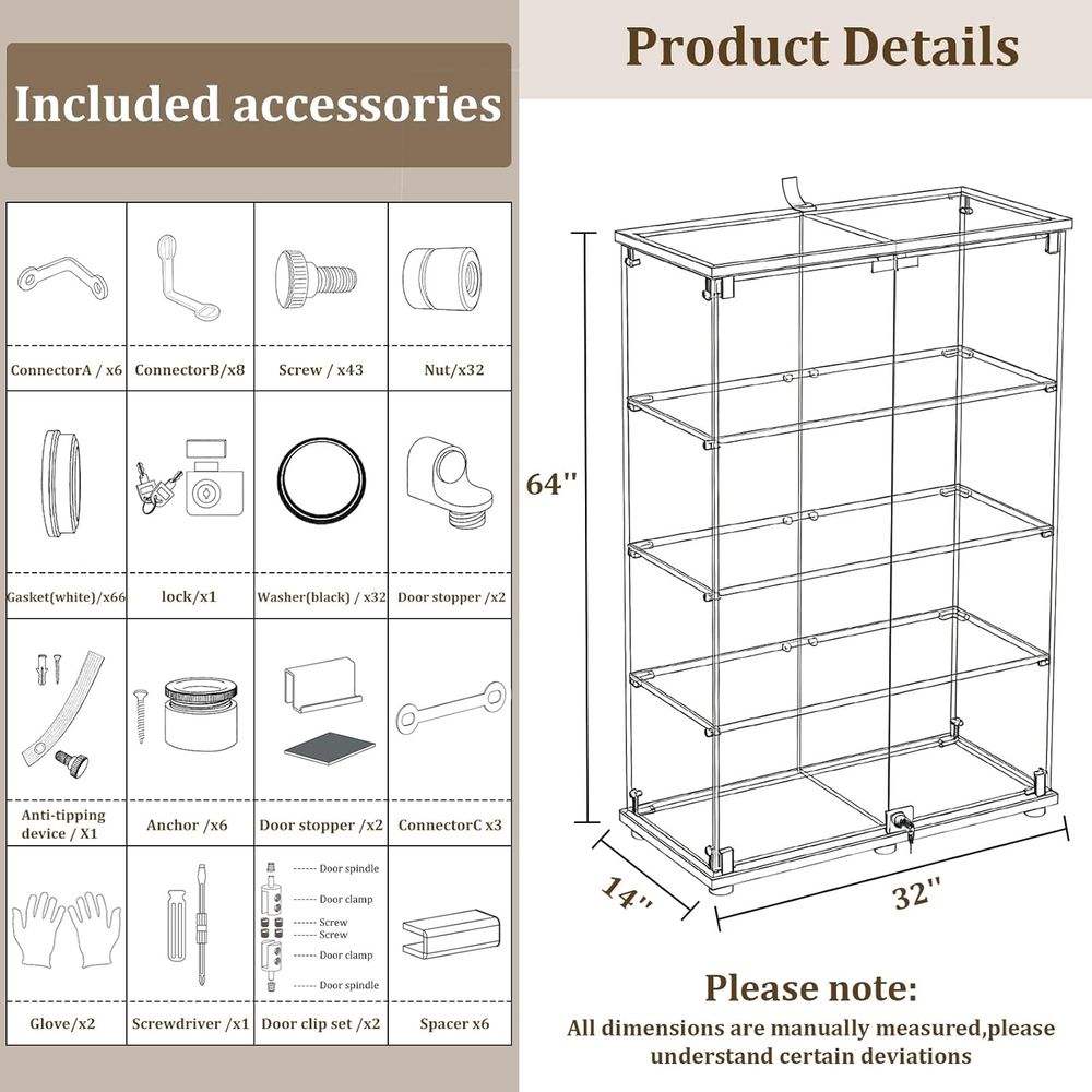 4-Tier Tempered Glass Curio Ca - Collectible Collection reseña y precio