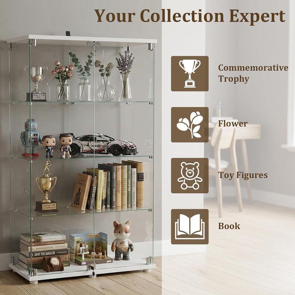 4-Tier Tempered Glass Curio Ca - Collectible Collection reseña y precio