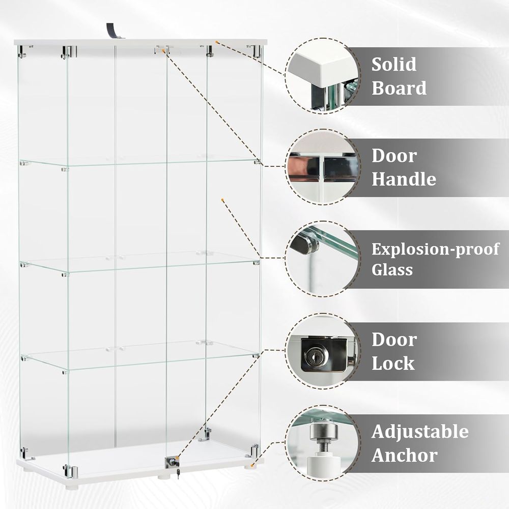 4-Tier Tempered Glass Curio Ca - Collectible Collection reseña y precio