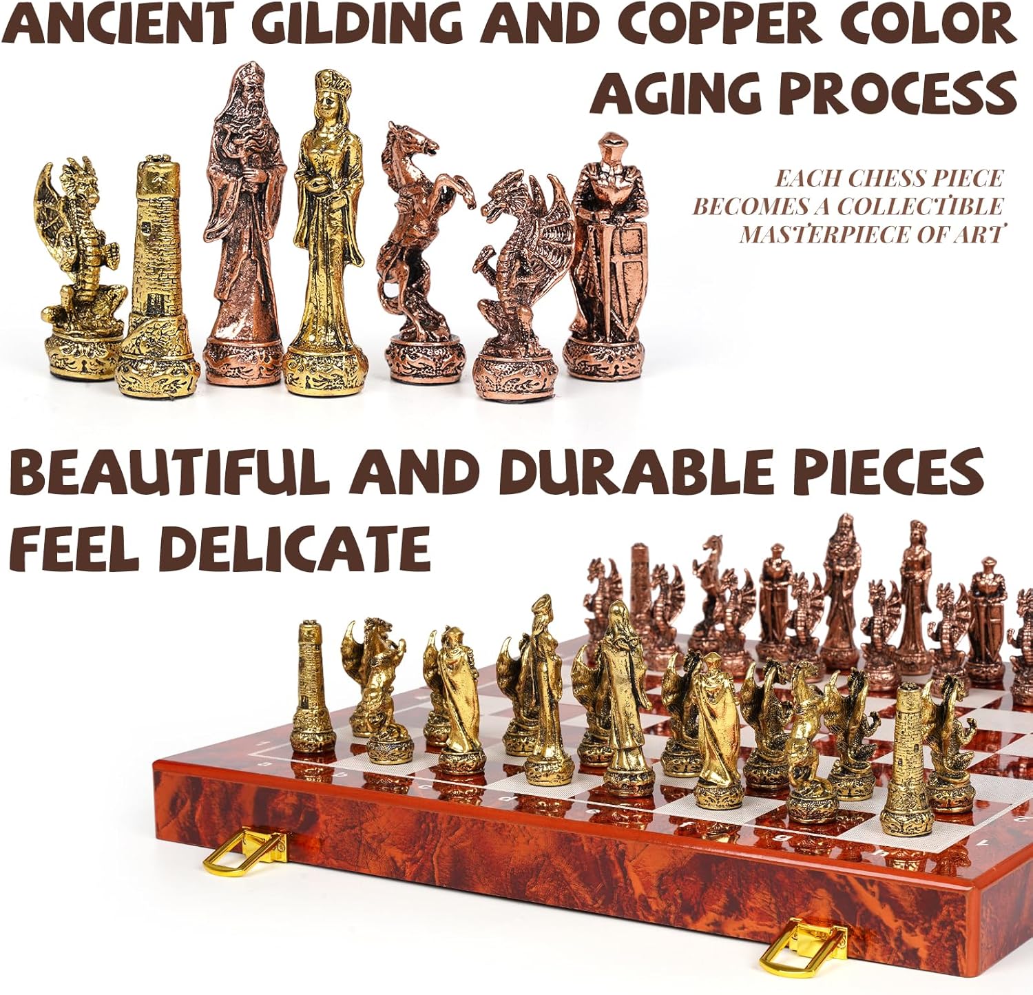 Vintage Metal Chess Set 15'' W - Vintage Collectible Board Games reseña y precio