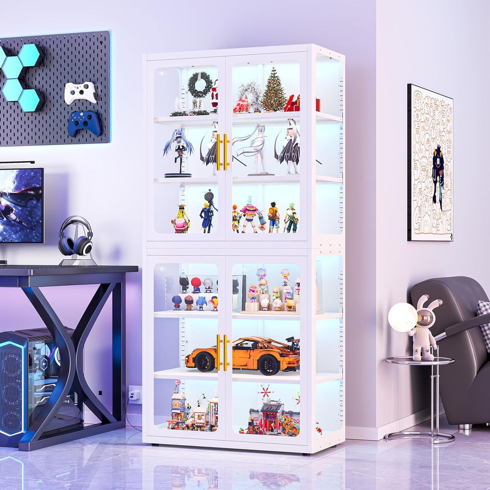 68 White Glass Display Cabinet - Collectible Collection reseña y precio